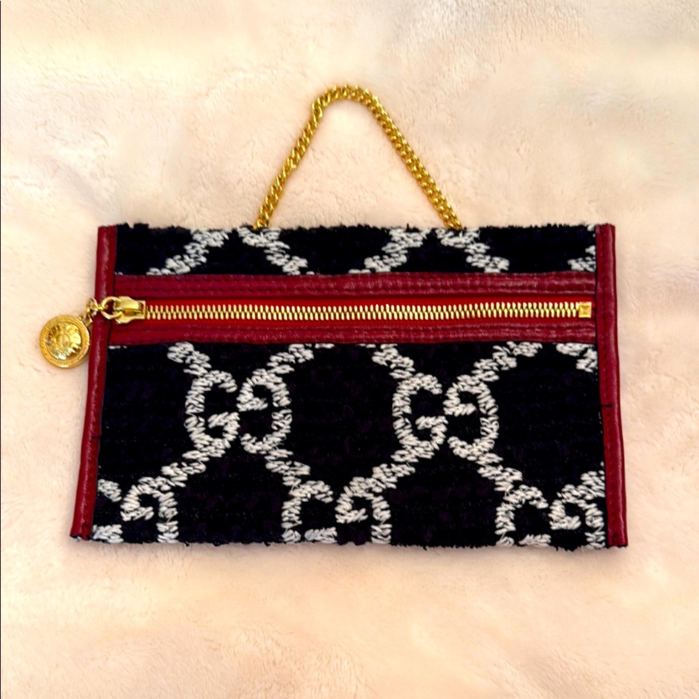 Gucci Rajah Black, Red & Gold Monogram Clutch